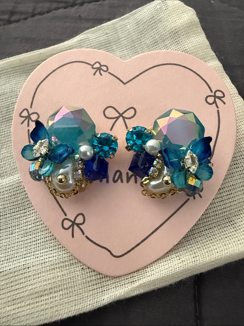 Blue Crystal Floral Cluster Earrings - Women's Accessory